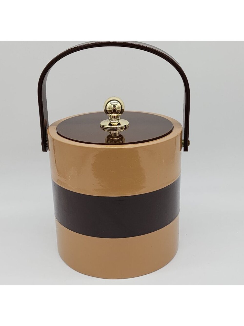 MCM Ice Bucket Brown Tan Stripe Acrylic and Plastic by Morgan Designs